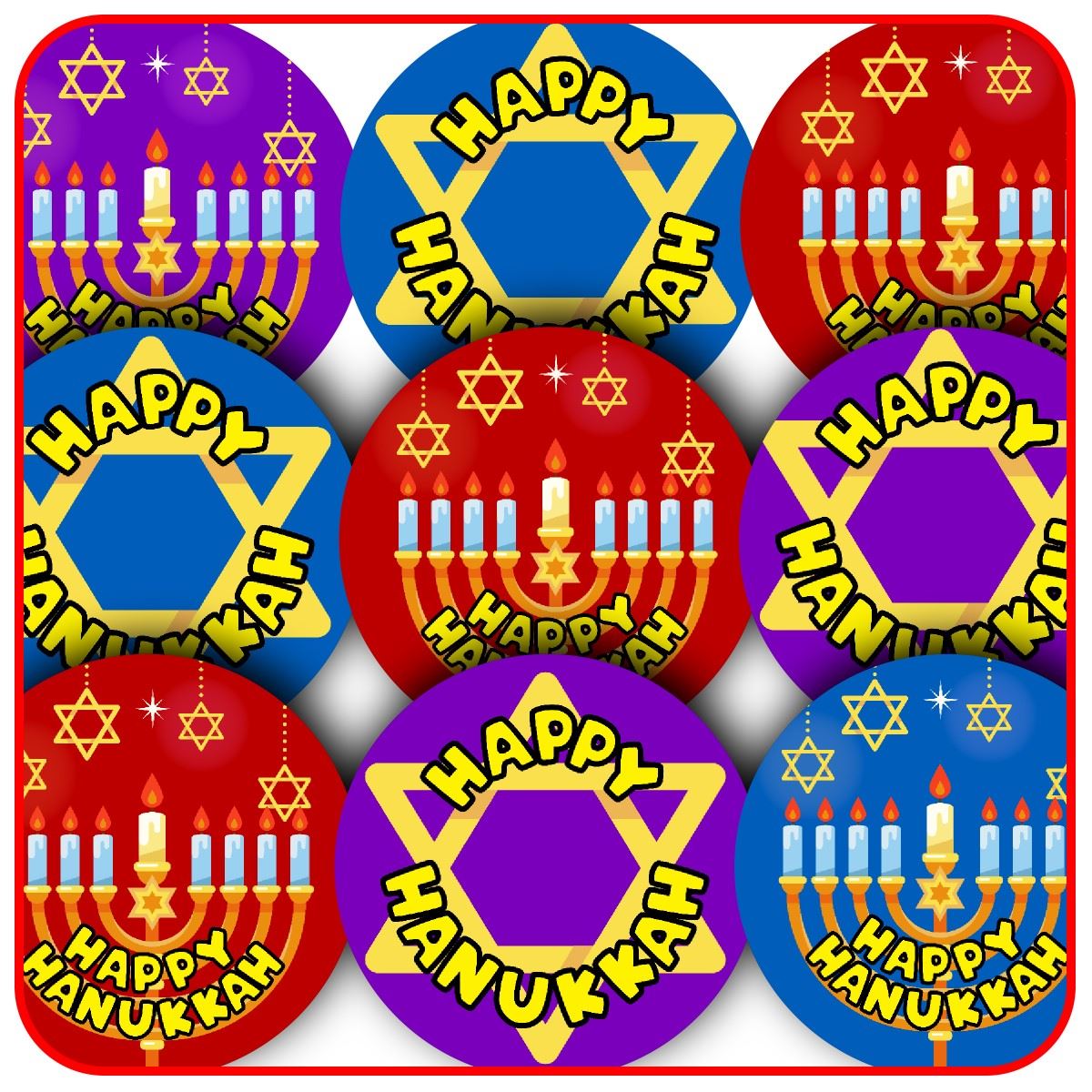 144 Happy Hanukkah 30mm Glossy Stickers
