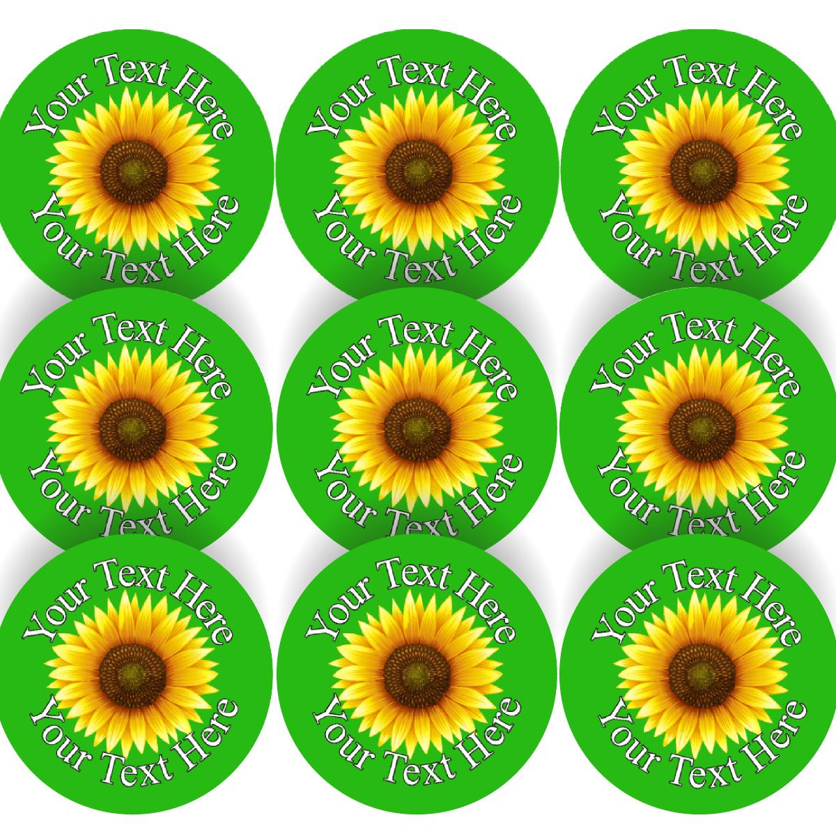 144 Sunflowers on Green Personalised 30mm Glossy Stickers Crafting Gift Packaging Seal Labels