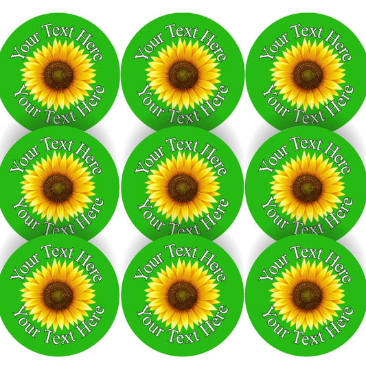 144 Sunflowers on Green Personalised 30mm Glossy Stickers Crafting Gift Packaging Seal Labels