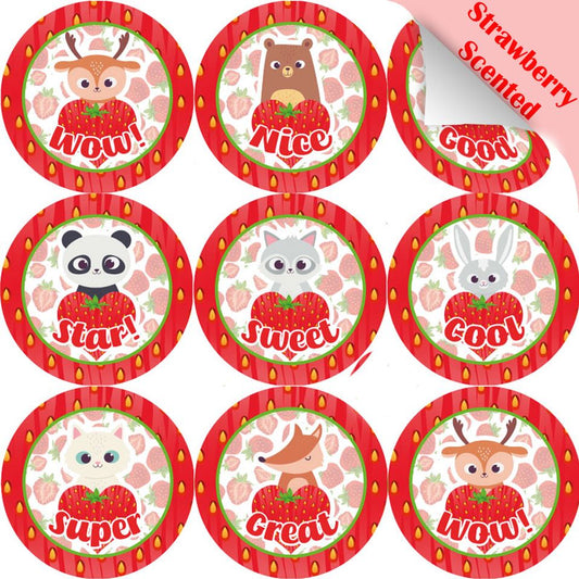 120 Strawberry Heart Animal 30mm Scented Reward Stickers for Teachers, Parents and Party Bags