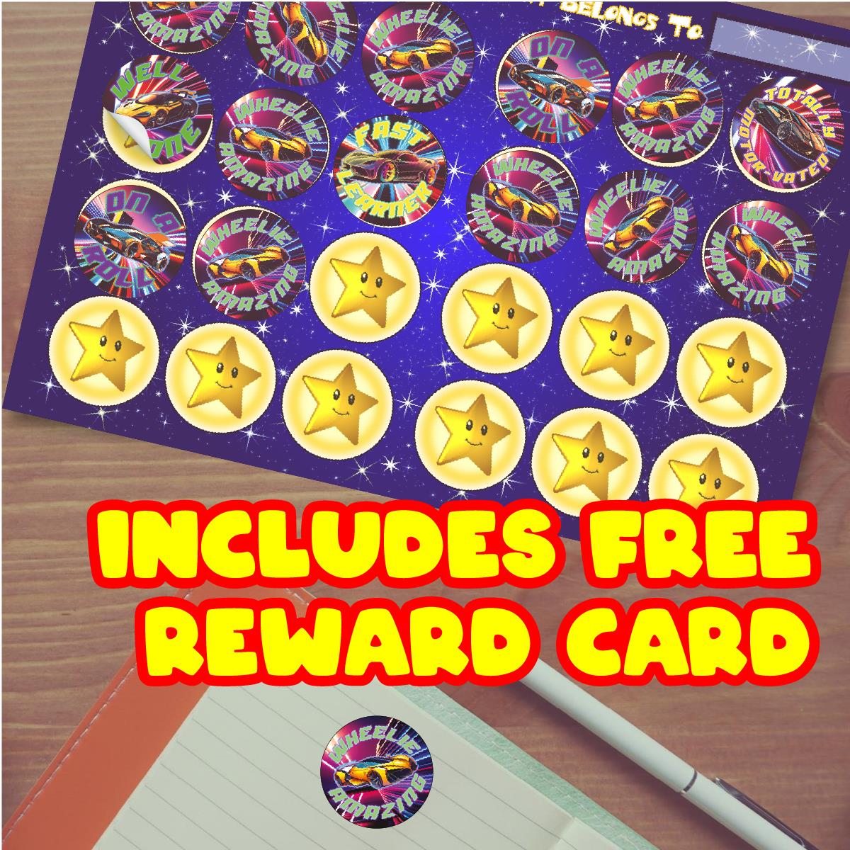 144 Cool Car Praise Words Children's Reward Stickers - 30mm - Teacher Parents School