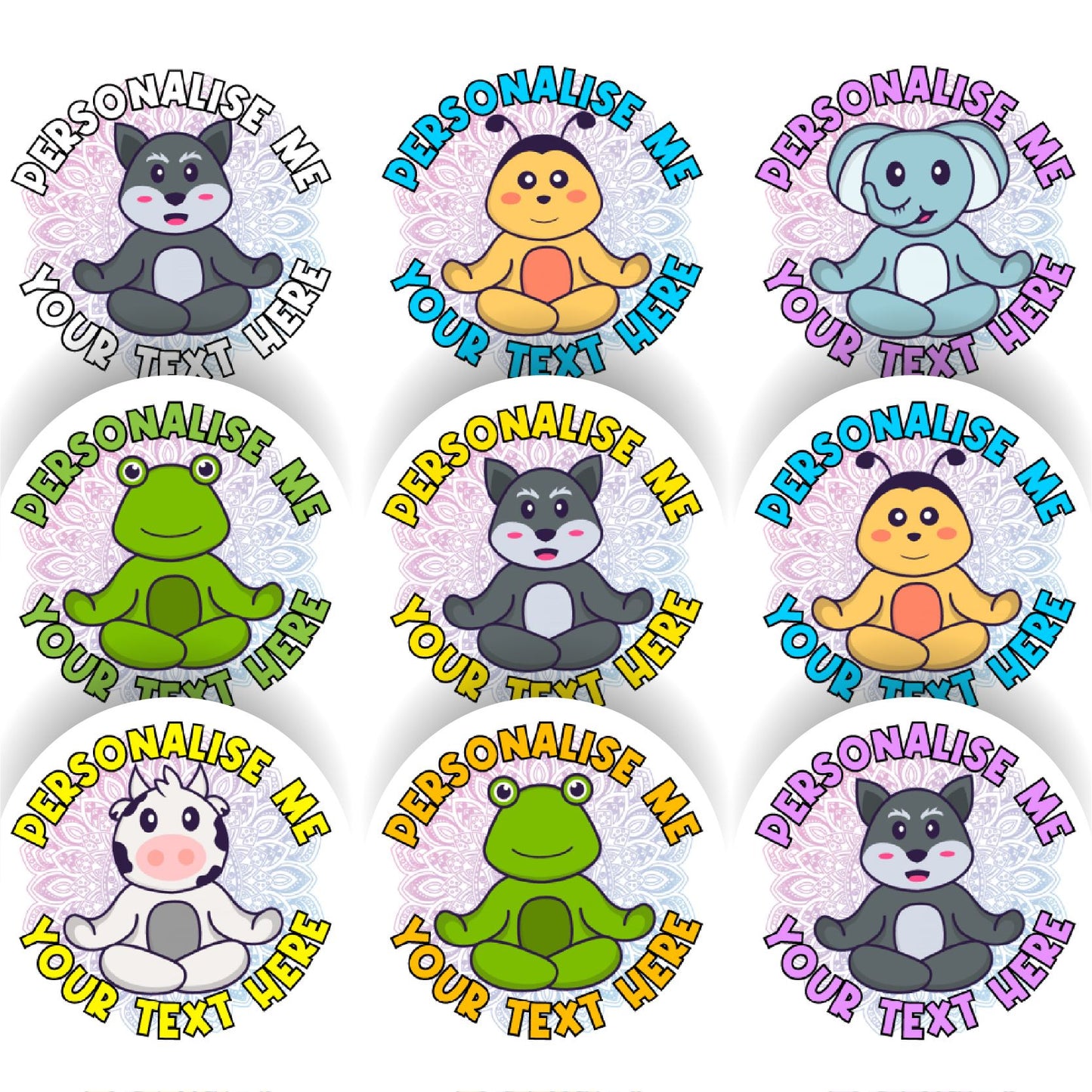 144 Personalised Animal Affirmations Craft 30mm Glossy Stickers Labels Yoga Meditate
