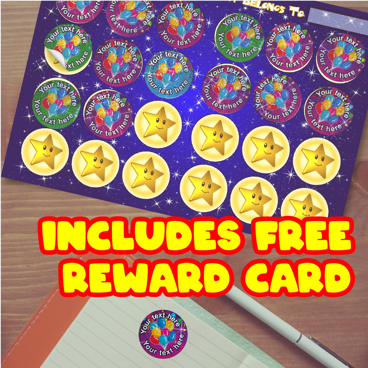 144 Personalised Sparkle Birthday 30mm Reward Stickers + 90 Free Sparkle Smiles for School Teachers, Parents Nursery