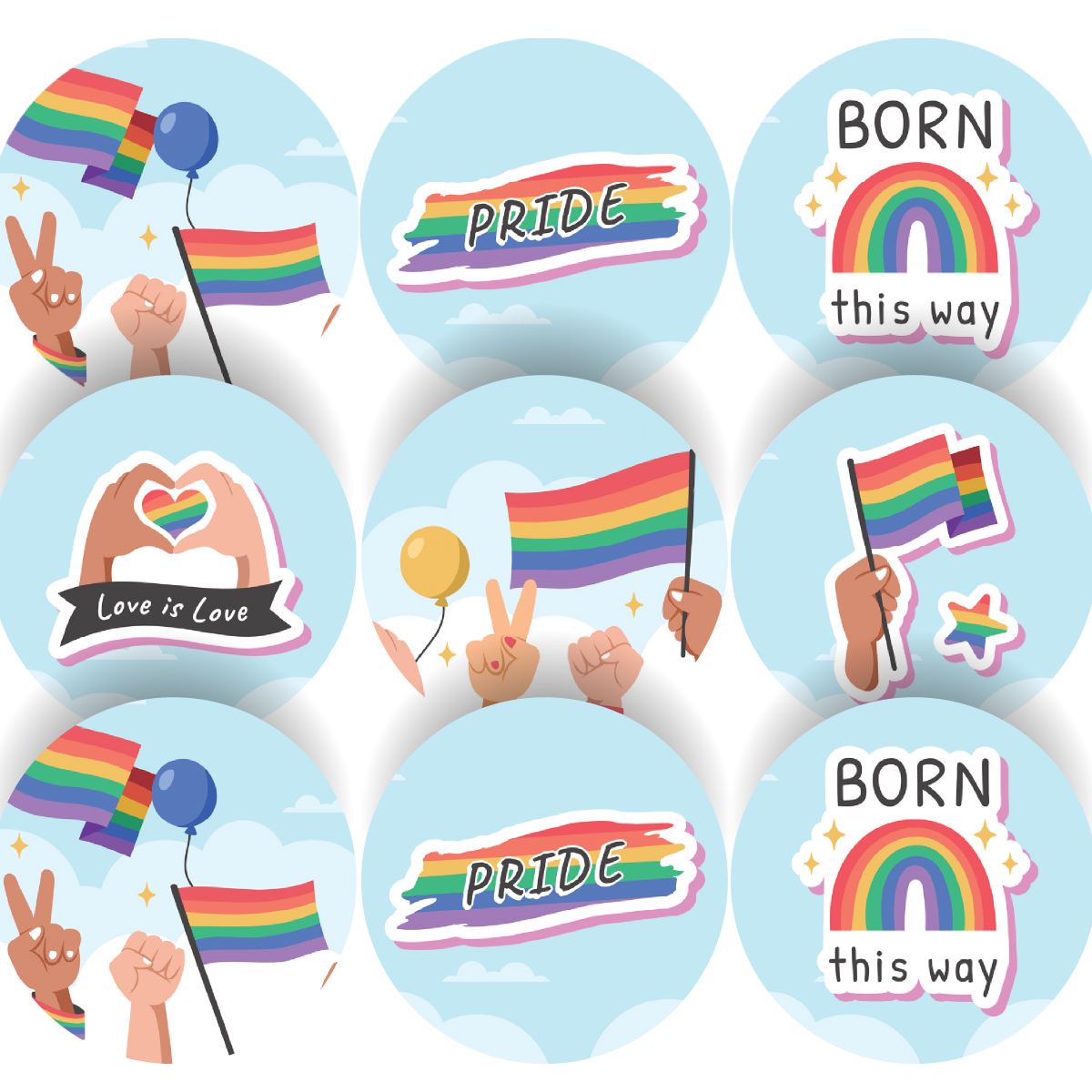 144 Colourful PRIDE Month Rainbow Flag 30mm Glossy Stickers