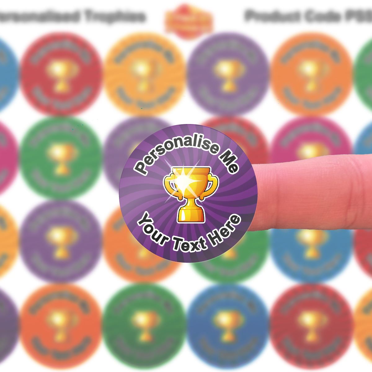 144 Golden Trophy Personalised 30mm Reward Stickers for School Teachers, Parents and Nursery