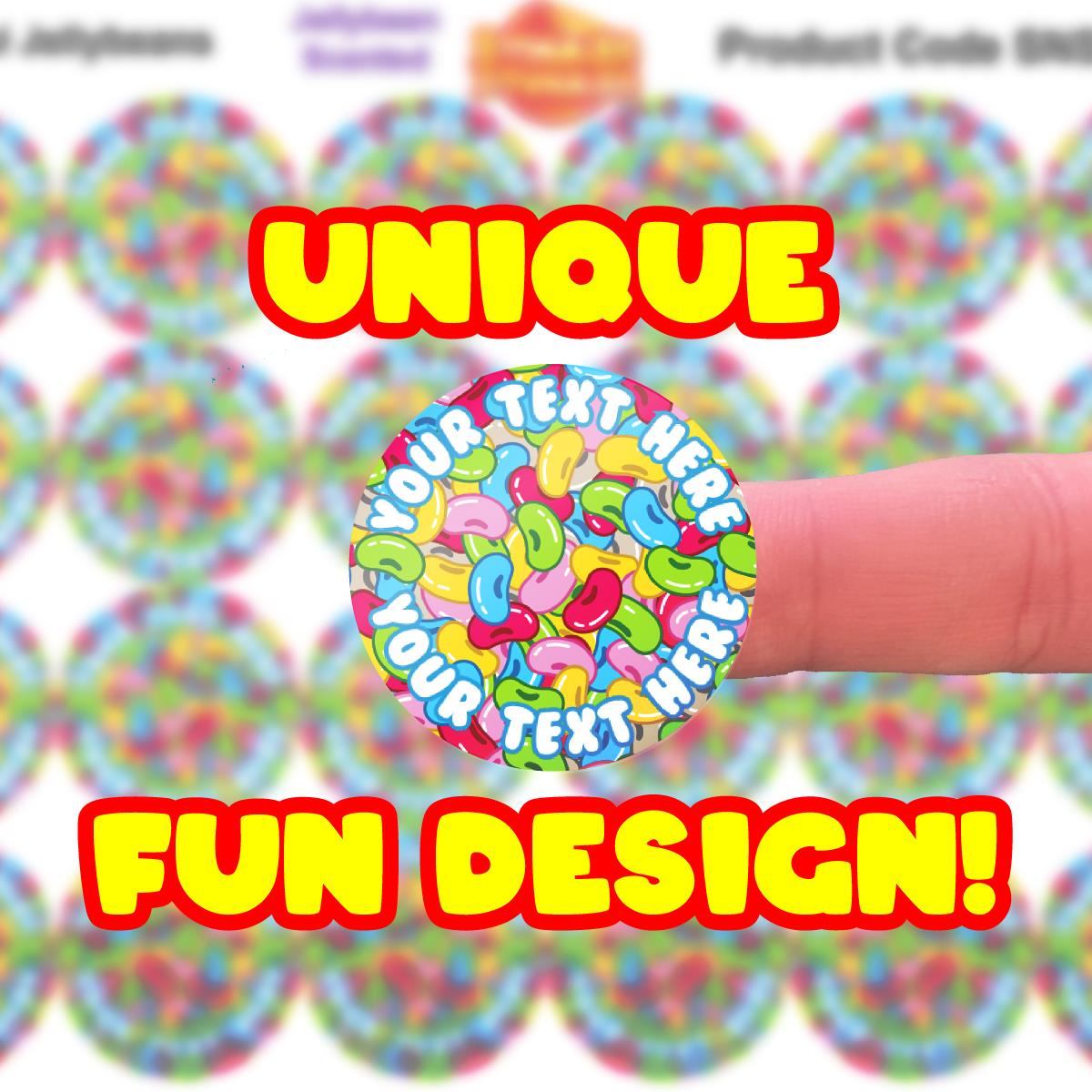 120 Colourful Jellybeans Scented Personalised Stickers - 30mm - School Teachers Parents