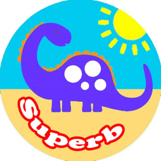 144 Big Colourful Dinosaur 30mm Round Children's Reward Stickers for Teachers or Parents