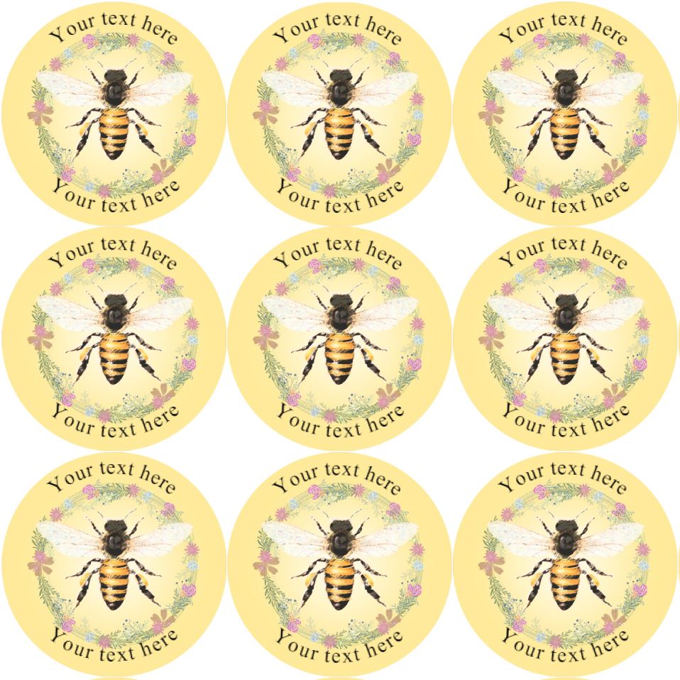 144 Personalised Honey Bee 30mm Glossy Stickers Labels