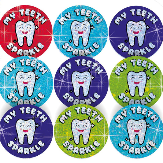 96 My Teeth Sparkle Stickers 30mm + 60 Free Sparkle Smiles Reward Stickers for Teachers, Parents and Schools