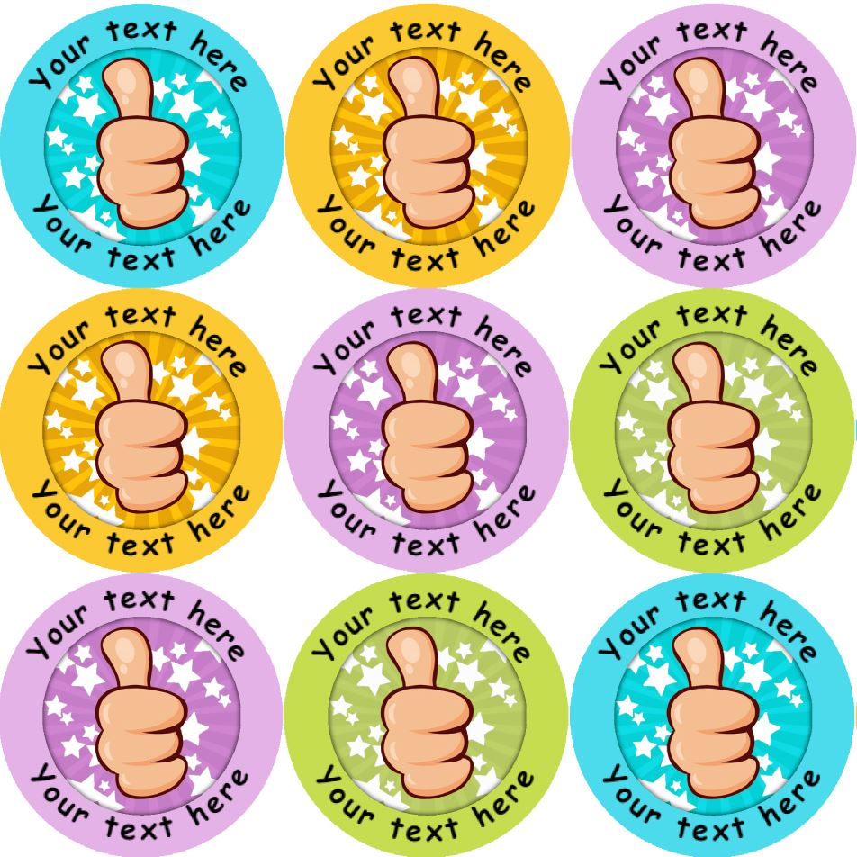 144 Personalised Thumbs Up 30mm Reward Stickers for School Teachers, Parents and Nursery