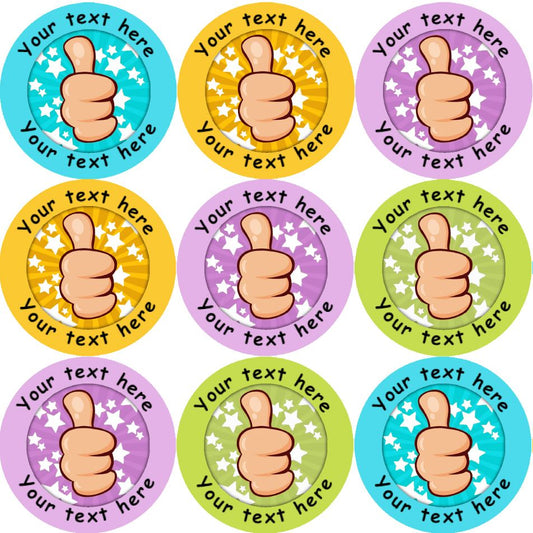 144 Personalised Thumbs Up 30mm Reward Stickers for School Teachers, Parents and Nursery