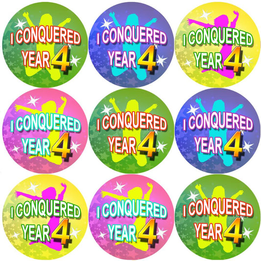 144 I Conquered Year 4 - End of Term Year 3rd grade Teacher Reward Stickers Size 30mm