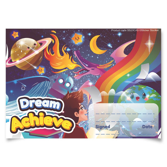 30 Dream Achieve Award certificates for school teachers, 250gsm A5 silk finish card