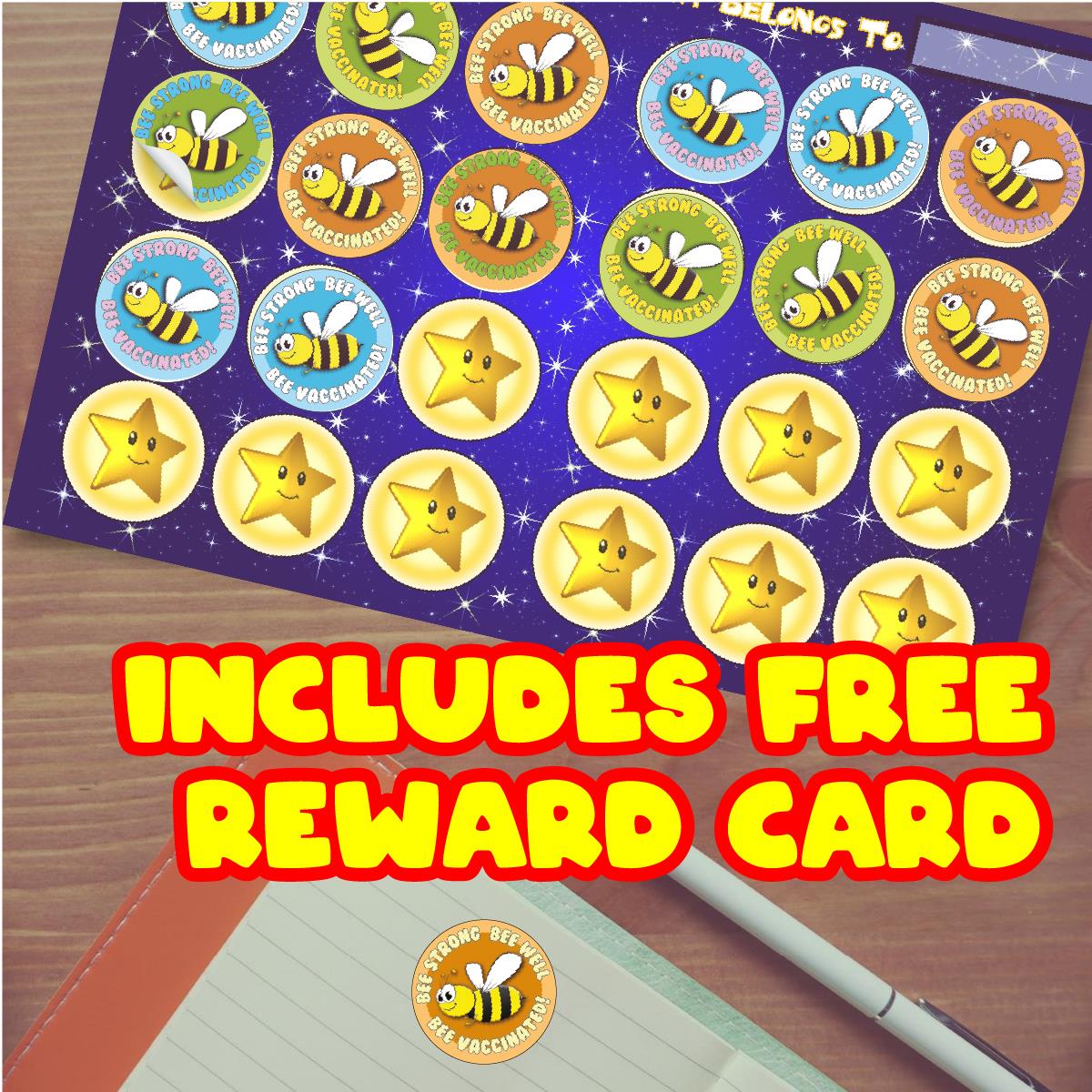 144 Bee Vaccinated 30mm Children's Bravery Reward Stickers for Teachers or Nurses