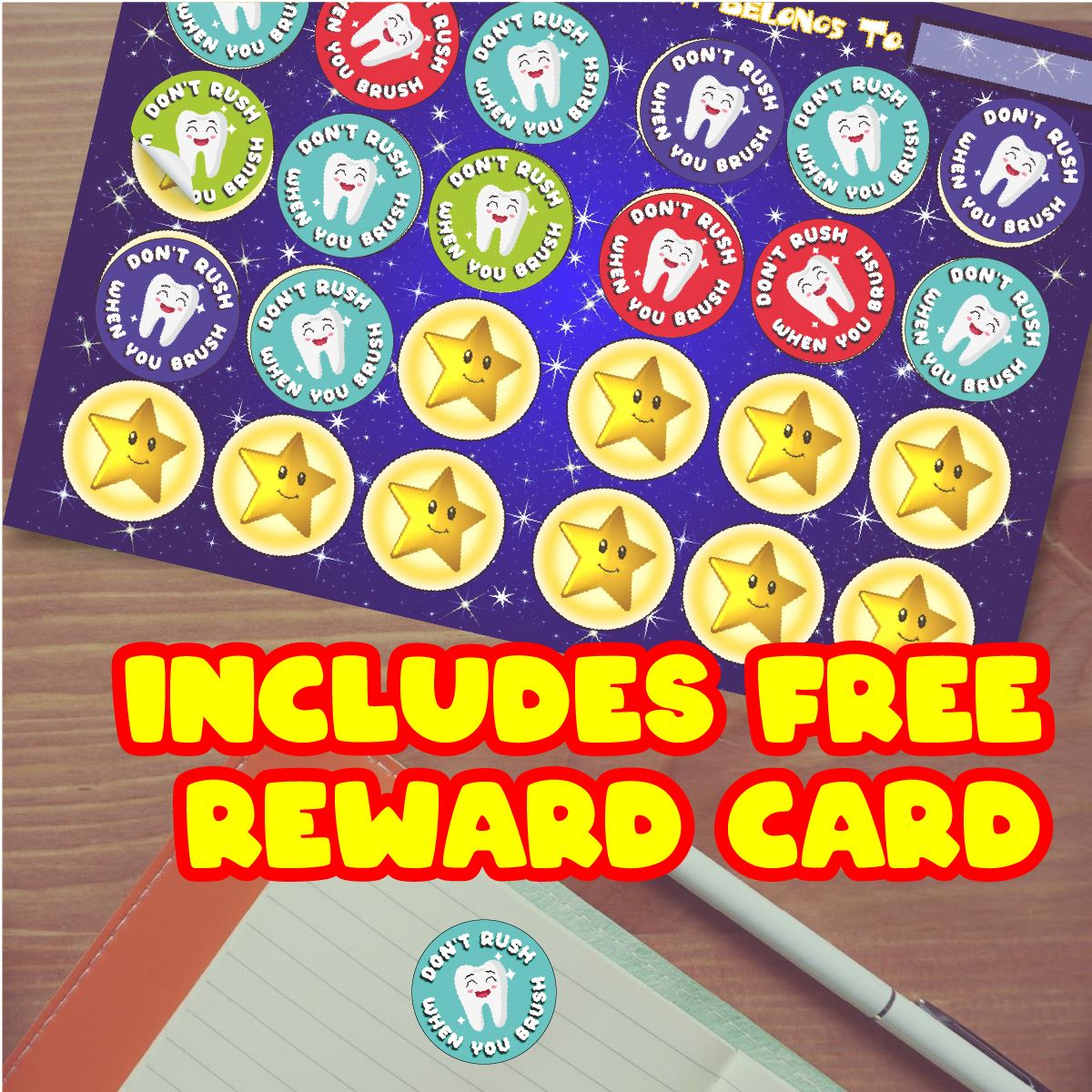 144 Don't Rush when you Brush 30mm Reward Stickers for Teachers, Parents & Dentist