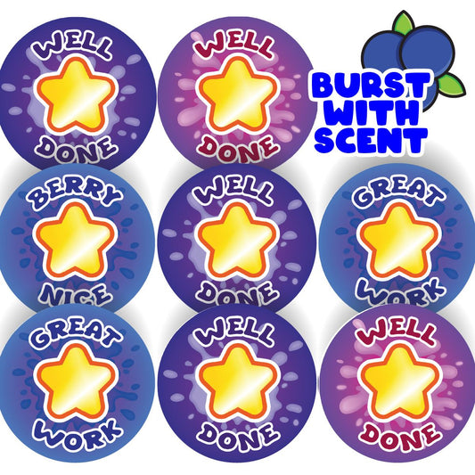 120 Mixed Berry Starburst 30mm Scented Reward Stickers for Teachers, Parents and Party Bags