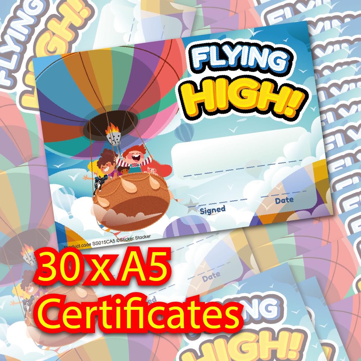30 Flying High award certificates for school teachers, 250gsm A5 silk finish card