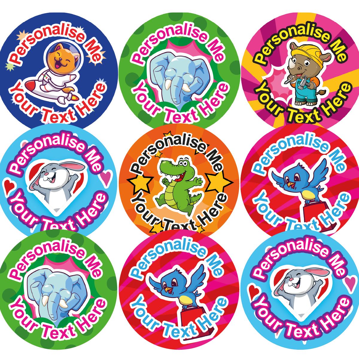 144 Personalised 30mm Animal Friends Reward Stickers for School Teachers, Parents and Nursery