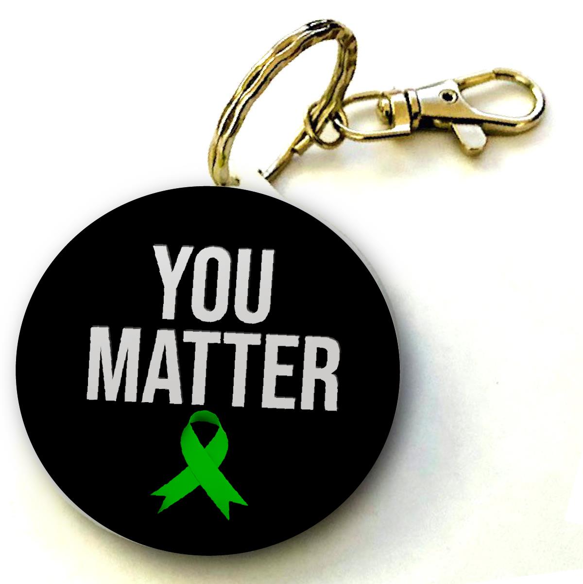 Mental Health You Matter Green Ribbon Suicide Awareness Keyring 38mm  (Pack of 8 Key Rings - 38mm)