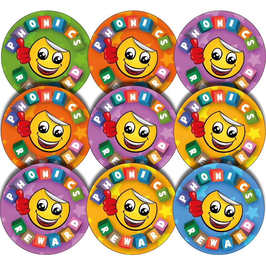 144 Phonics Rewards 30mm Round Children's Reward Stickers for Teachers or Parents