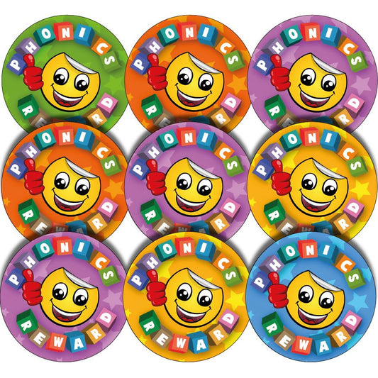144 Phonics Rewards 30mm Round Children's Reward Stickers for Teachers or Parents