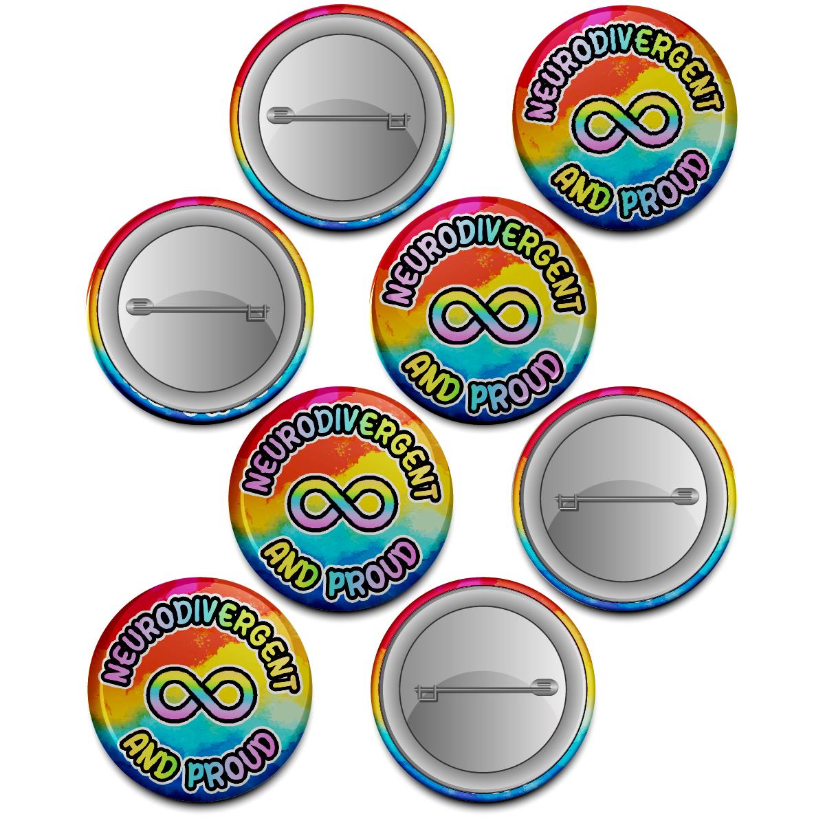20 x Neurodivergent and Proud Button Badges (Pack of 20 Pin Badges - 38mm)