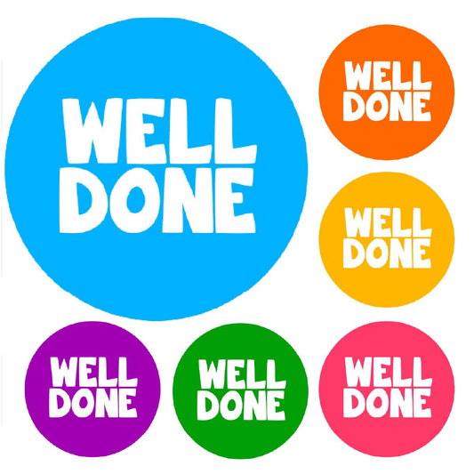 900 Colourful Mini Well Done Dots 10mm Glossy Teacher Reward Stickers Spot Stickers Journal Stickers