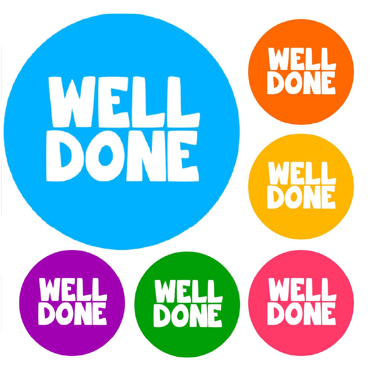 900 Colourful Mini Well Done Dots 10mm Glossy Teacher Reward Stickers Spot Stickers Journal Stickers