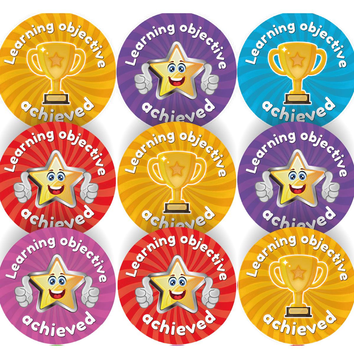 144 Learning Objective Achieved - 30mm - Glossy Reward School Stickers for Teachers & Parents
