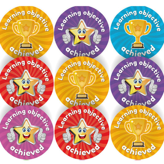 144 Learning Objective Achieved - 30mm - Glossy Reward School Stickers for Teachers & Parents