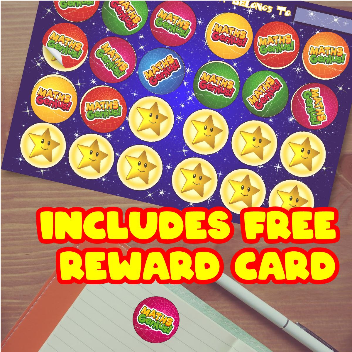 144 Maths Genius - 30mm - Glossy Reward Stickers for Teachers & Parents