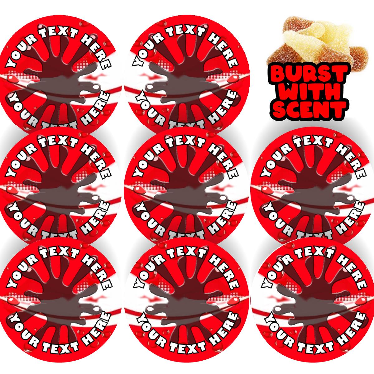 120 Cola Burst Cola Scented Personalised Stickers - Personalised 30mm Scented Stickers - For Teachers Nursery Parents
