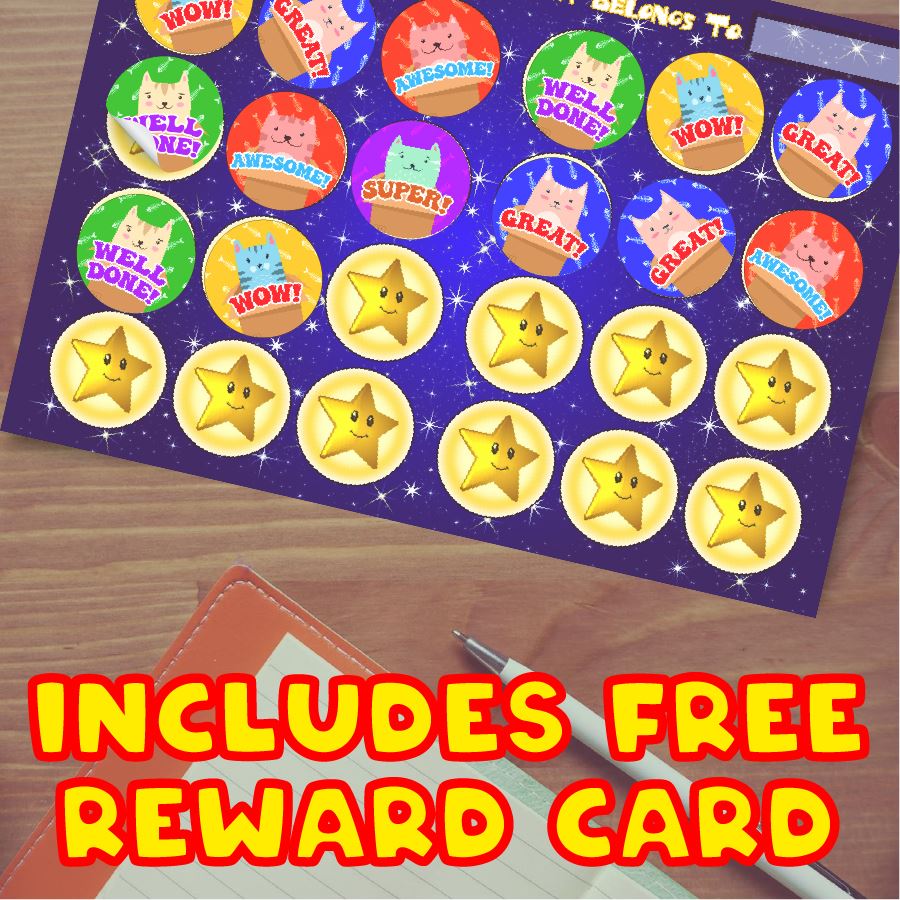 144 Colourful Cool Cats - 30mm - Glossy Reward Stickers for Teachers & Parents