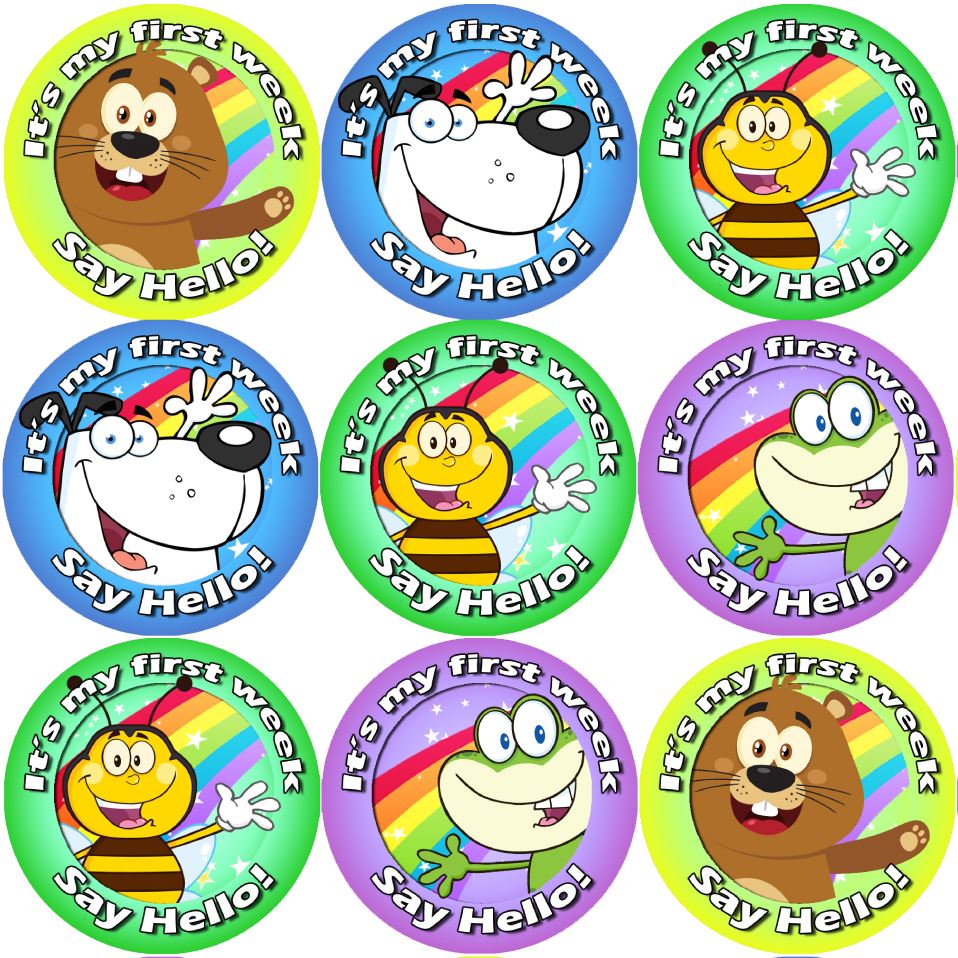 144 It's my first week, say hello 30mm Introduction Stickers for Teachers, Parents and Party Bags