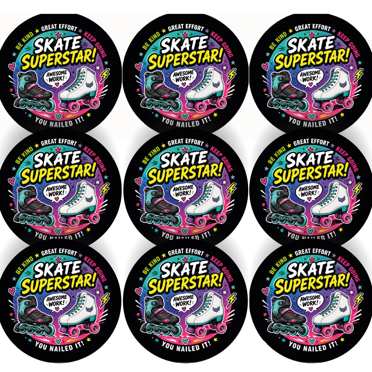 144 Roller Blading/Roller Skating Awards Children's Reward Stickers - 30mm - Parents, Skateparks