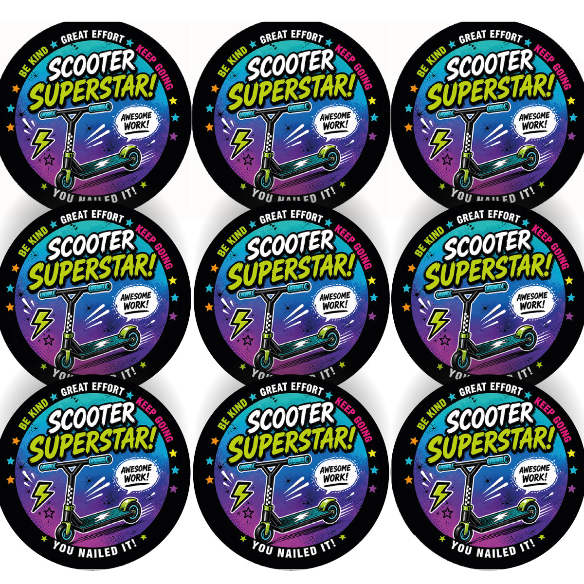 144 Scooter Awards Children's Reward Stickers - 30mm - Parents, Skateparks