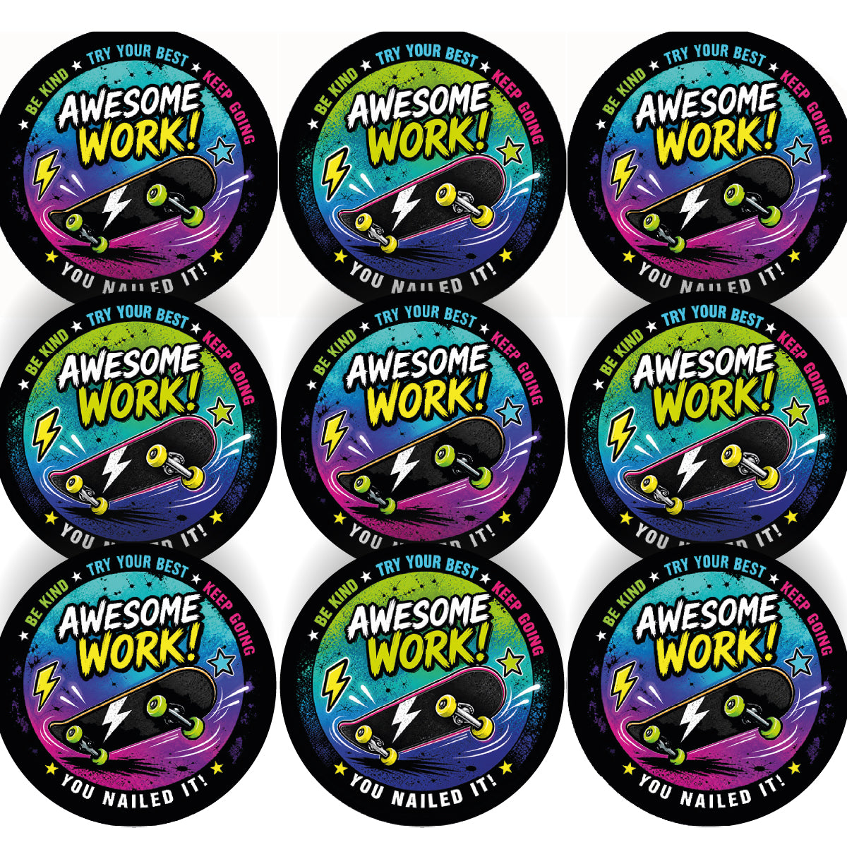 144 Skateboard Awards Children's Reward Stickers - 30mm - Parents, Skateparks