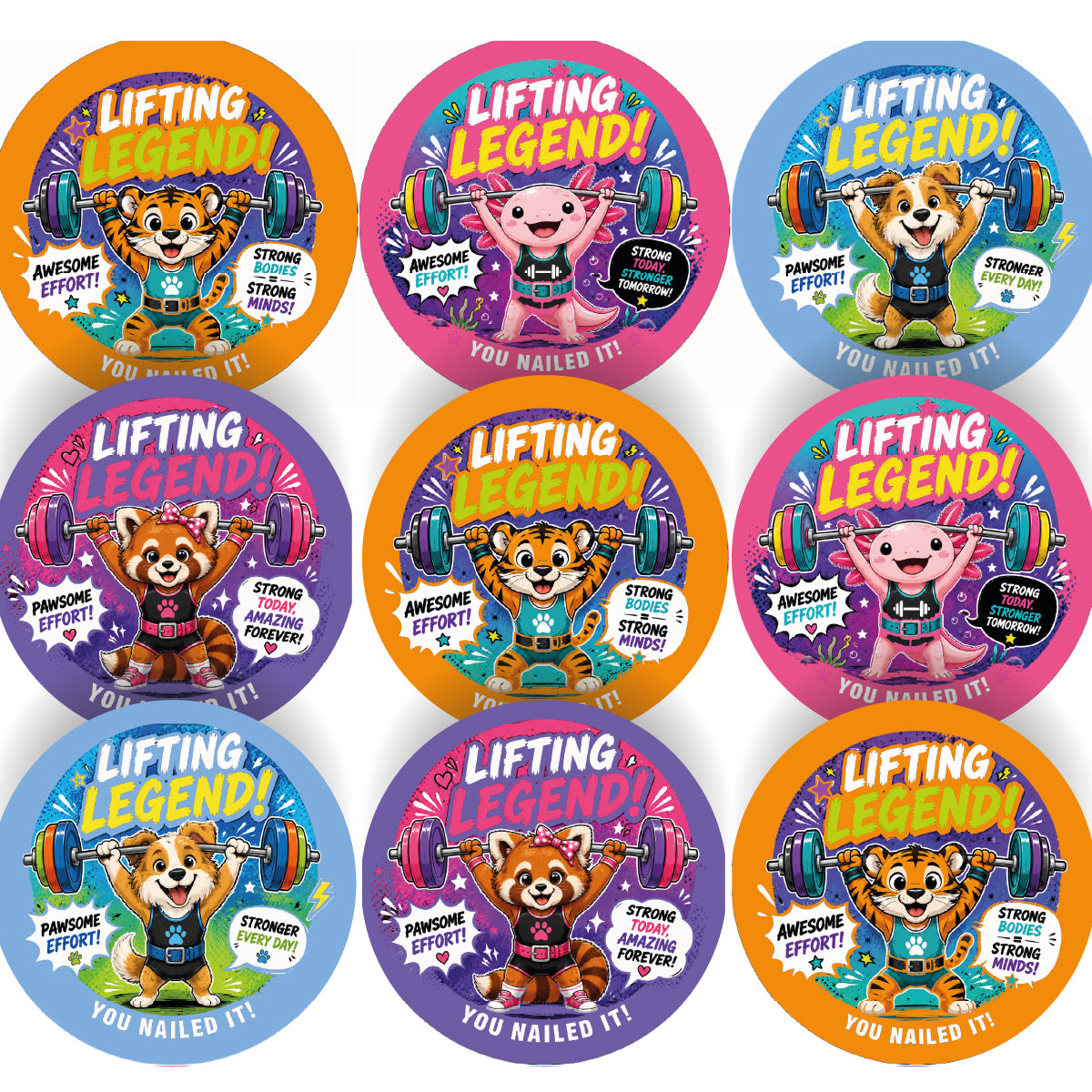 144 Weightlifting Award Children's Reward Stickers - 30mm - Parents, Gyms, Competitions