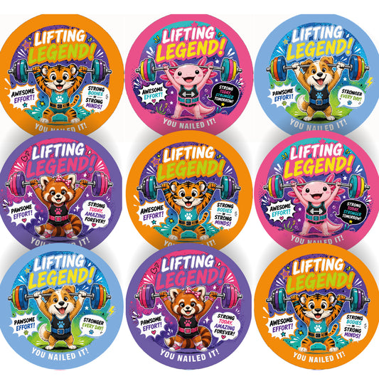 144 Weightlifting Award Children's Reward Stickers - 30mm - Parents, Gyms, Competitions