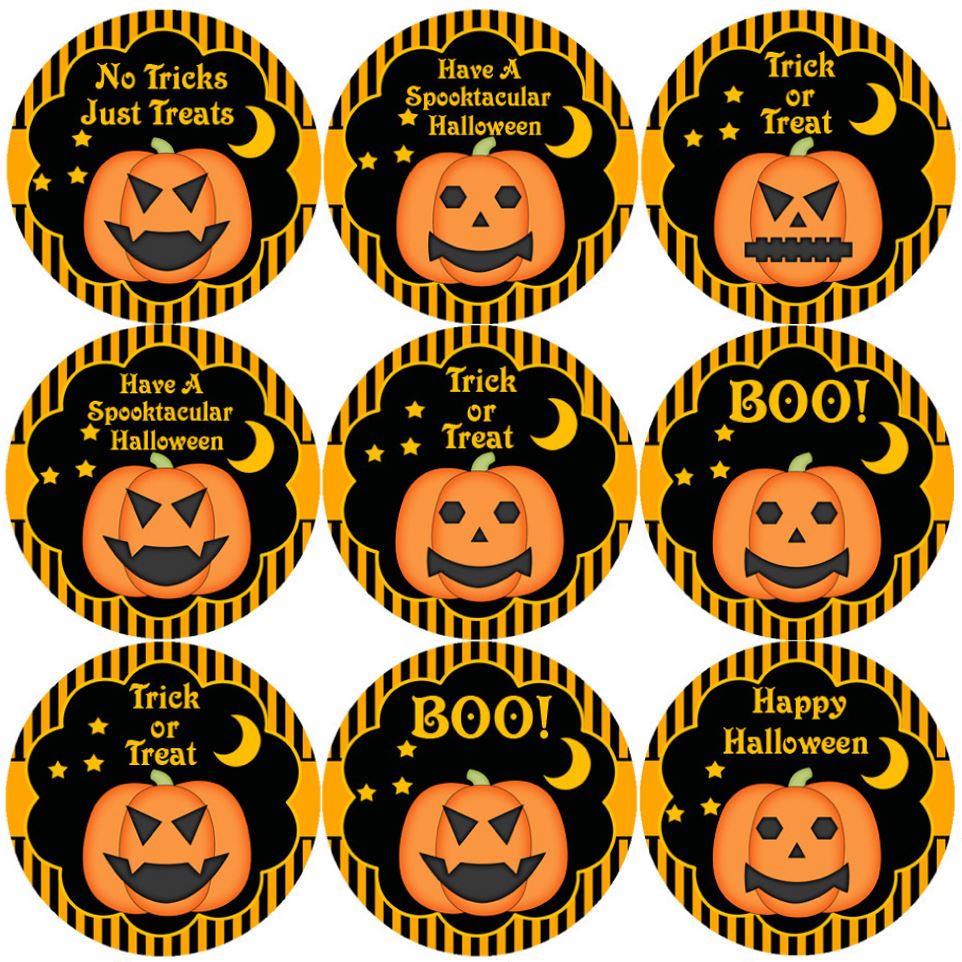 144 Halloween Pumpkins 30mm Round Children's Reward Stickers for Teachers or Parents