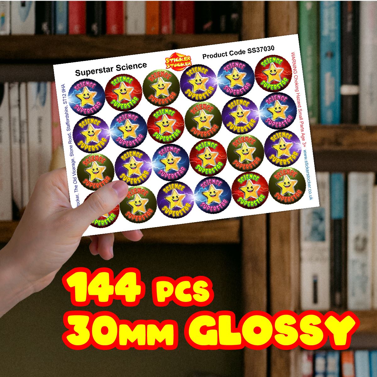 144 Superstar Science 30mm Reward Stickers for Teachers, Parents and Party Bags
