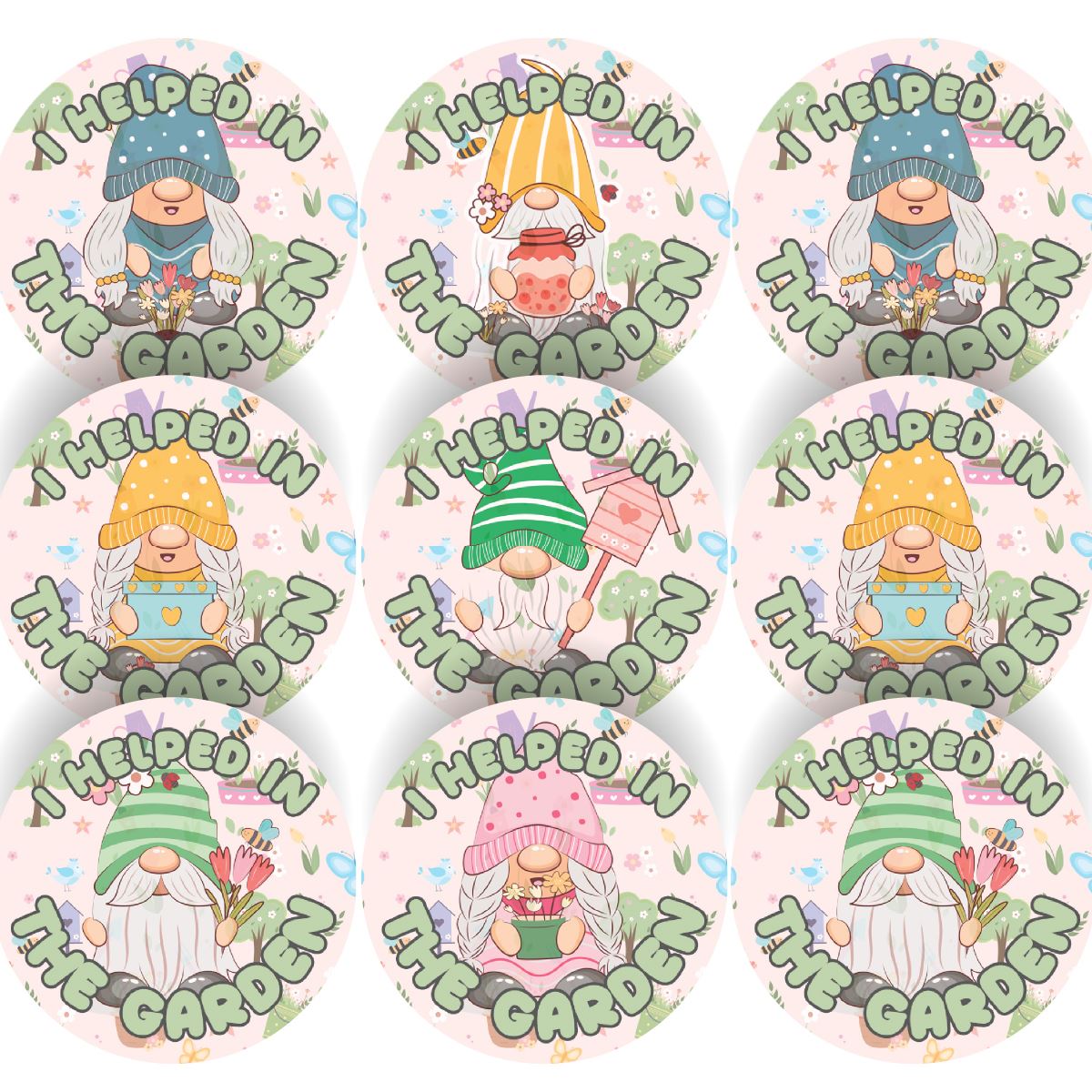144 Gardening Gnomes 30mm Reward Stickers for Teachers or Parents