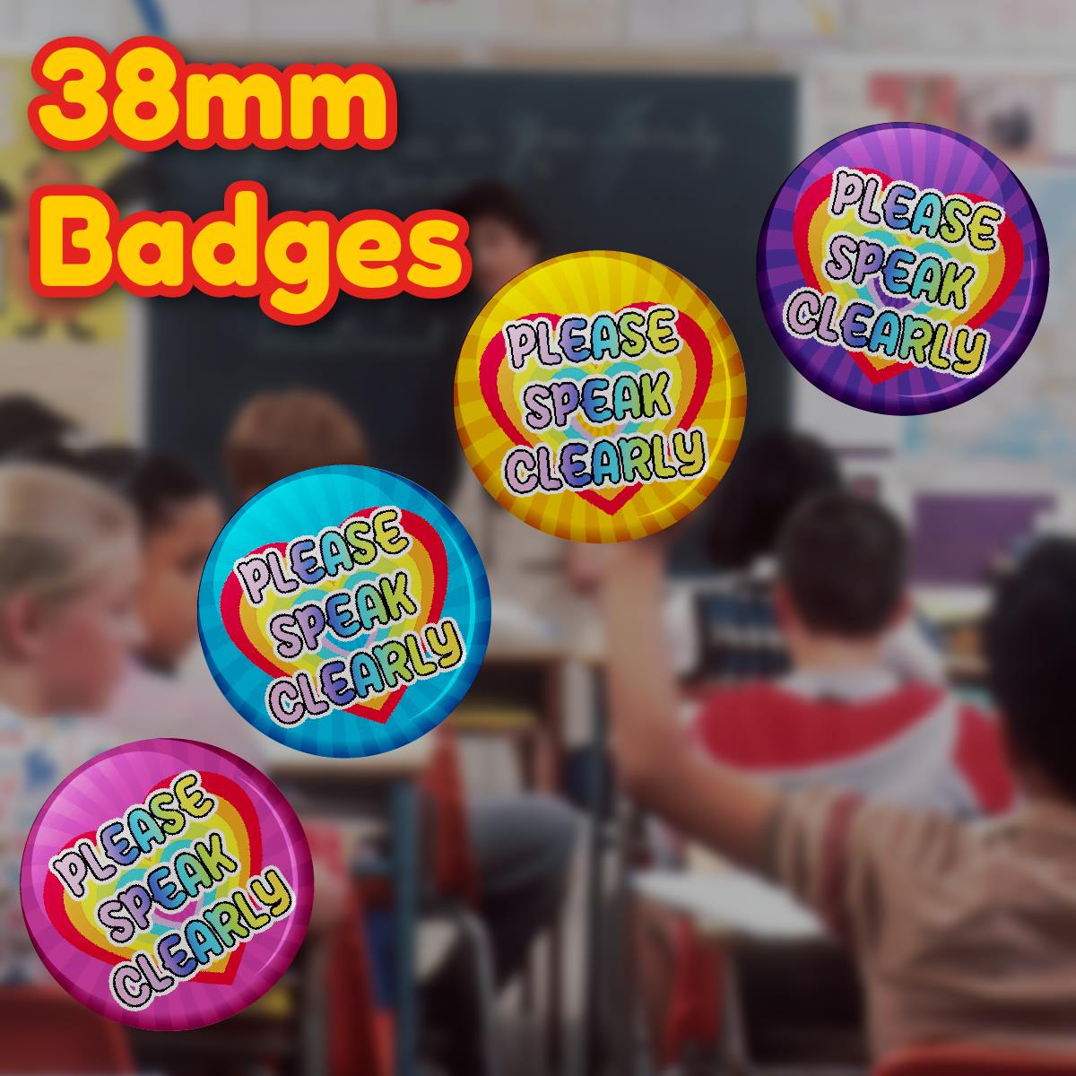 20 x Please Speak Clearly Button Badges (Pack of 20 Pin Badges - 38mm)