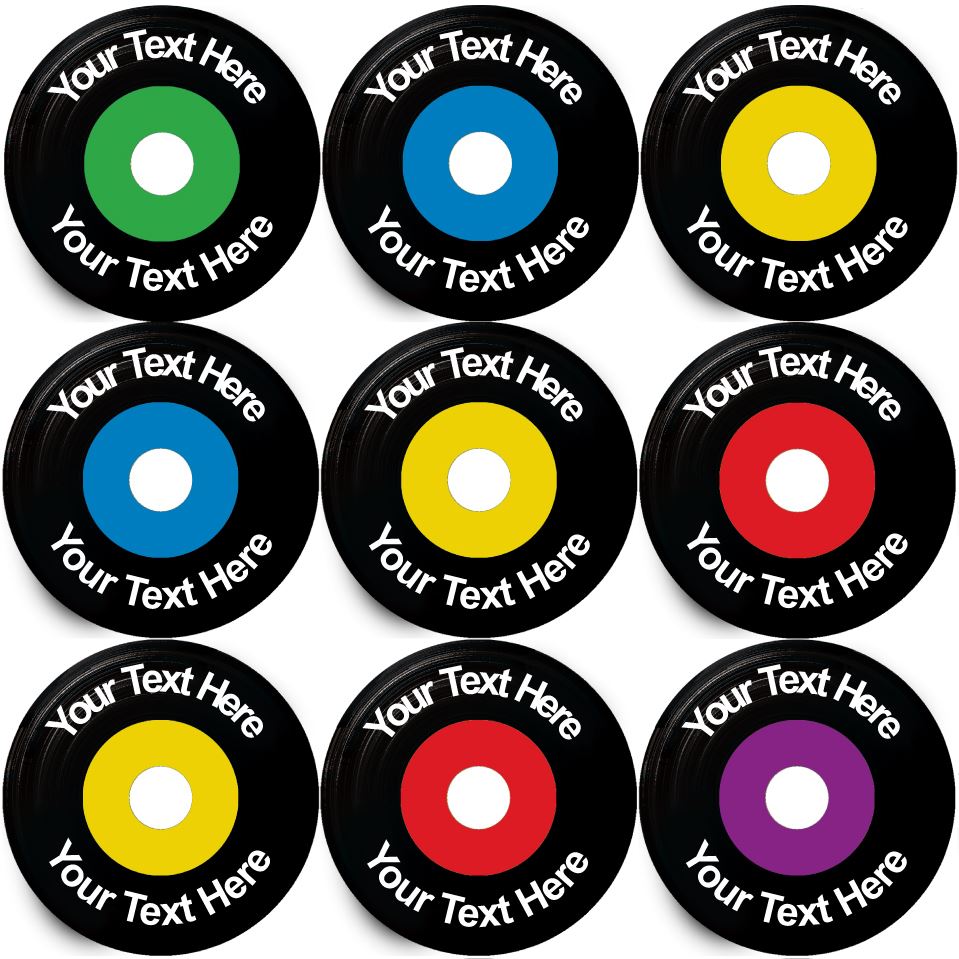 144 Vinyl Records Stickers - 30mm Personalised