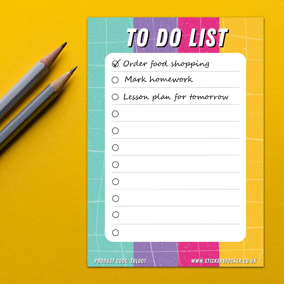 A5 To Do List 100 Sheet Pad - for teachers, parents, students - lesson planning, organisation