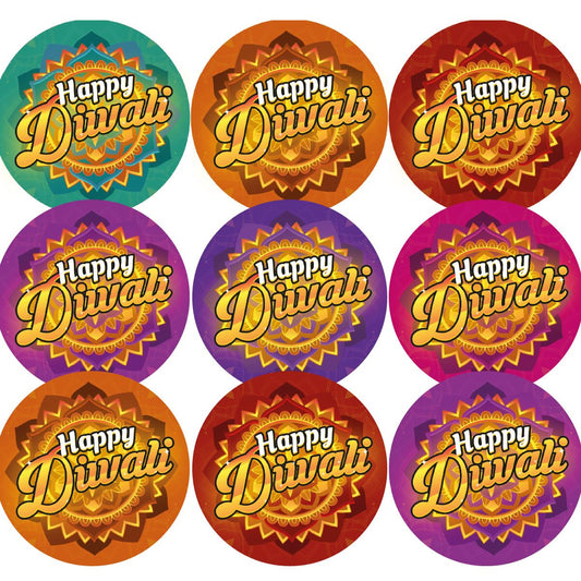 144 Colourful Happy Diwali 30mm Glossy Stickers