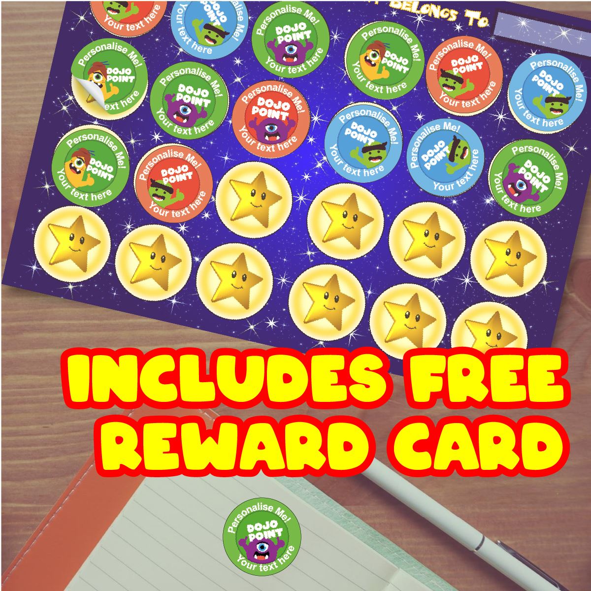 144 Personalised Dojo Points 30mm Reward Stickers for School Teachers, Parents and Nursery
