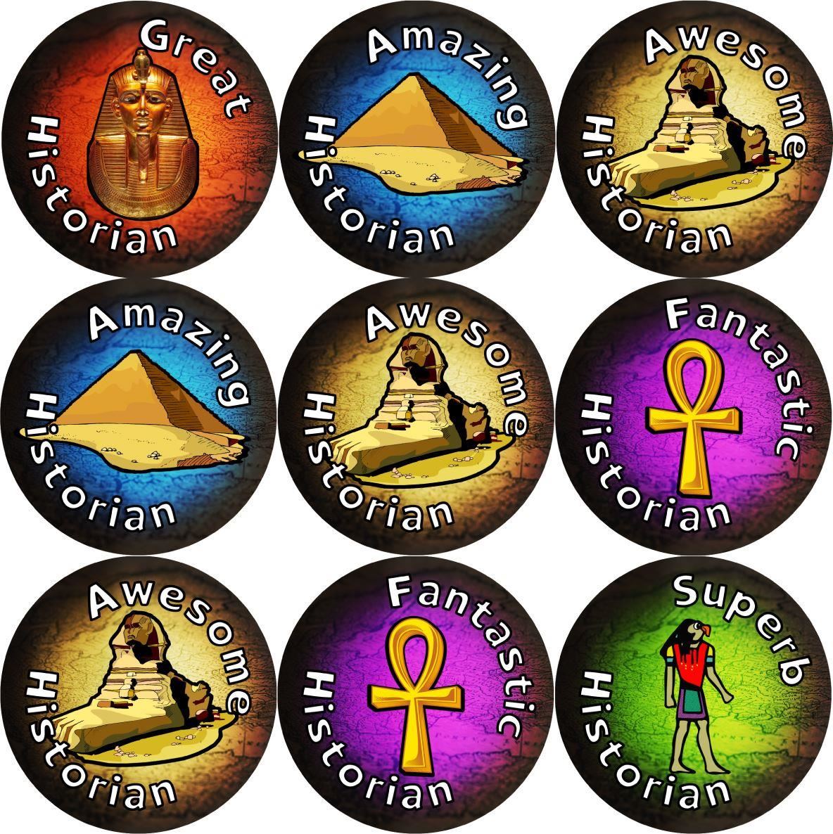 144 Egyptian Historian Praise Words 30mm Stickers for School Teachers, Parents and Nursery