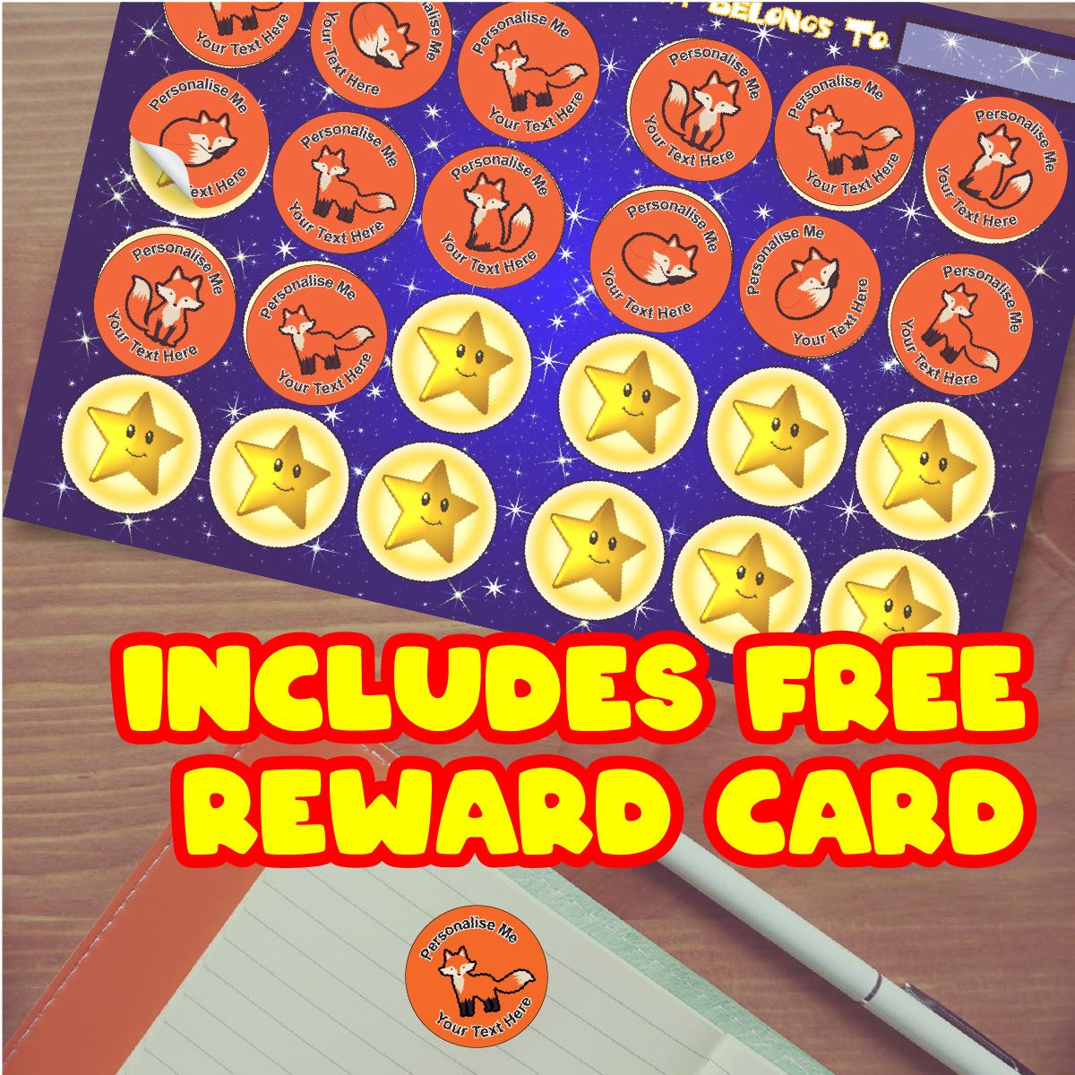 144 Personalised 30mm Fun Foxes Reward Stickers for School Teachers, Parents and Nursery