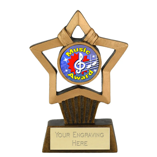 Mini Star Plus Music Gold Star Award Trophy 10cm Resin FREE engraving and Certificate